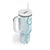 Polynesia Plumeria Lei Tumbler With Handle White Turquoise Curves Motif