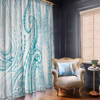 Polynesia Plumeria Lei Window Curtain White Turquoise Curves Motif