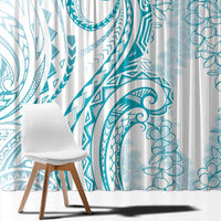 Polynesia Plumeria Lei Window Curtain White Turquoise Curves Motif