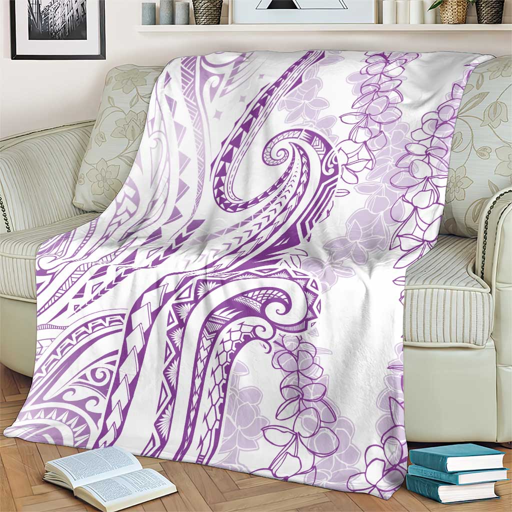 Polynesia Plumeria Lei Blanket White Violet Curves Motif
