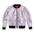 Polynesia Plumeria Lei Bomber Jacket White Violet Curves Motif