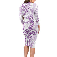 Polynesia Plumeria Lei Family Matching Long Sleeve Bodycon Dress and Hawaiian Shirt White Violet Curves Motif