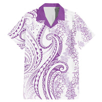 Polynesia Plumeria Lei Family Matching Mermaid Dress and Hawaiian Shirt White Violet Curves Motif