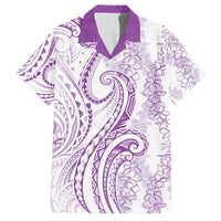 Polynesia Plumeria Lei Family Matching Off Shoulder Short Dress and Hawaiian Shirt White Violet Curves Motif LT7 Dad's Shirt - Short Sleeve Violet - Polynesian Pride