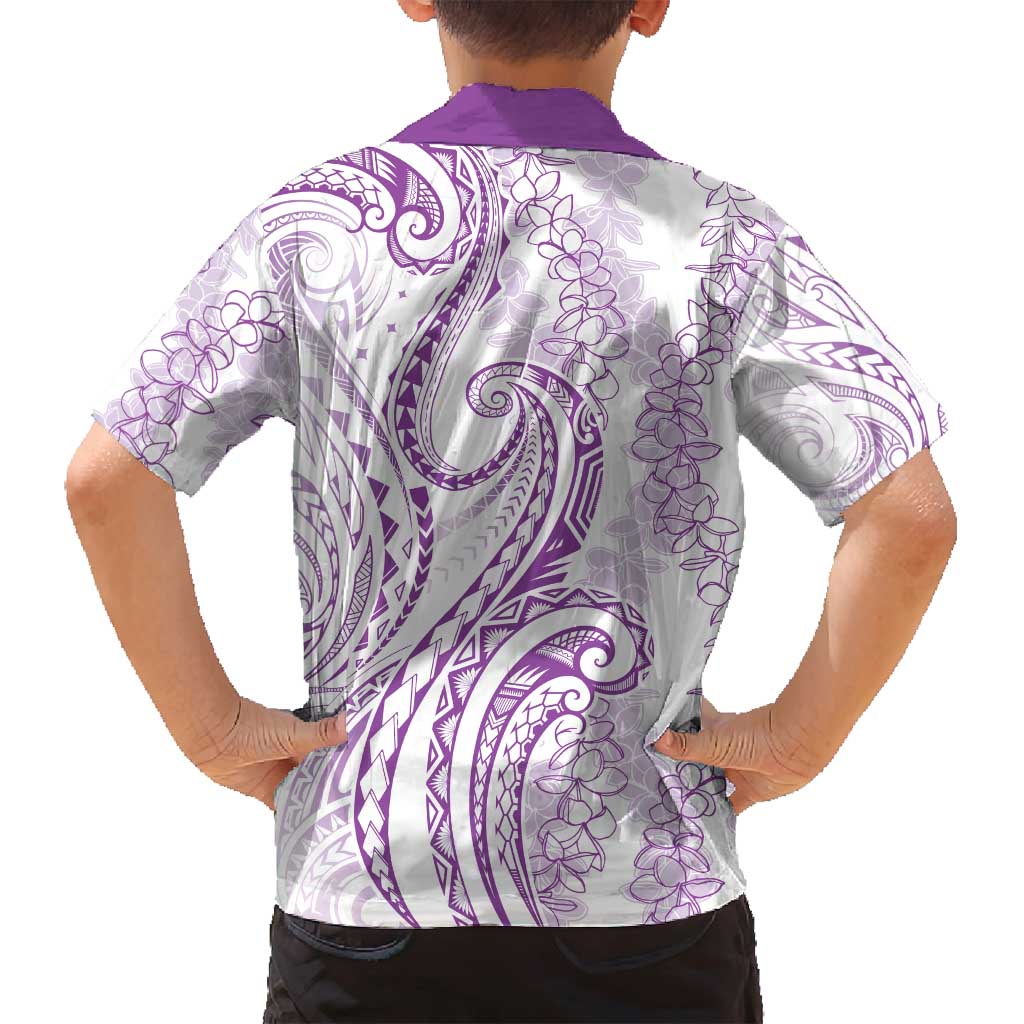 Polynesia Plumeria Lei Family Matching Summer Maxi Dress and Hawaiian Shirt White Violet Curves Motif LT7 - Polynesian Pride