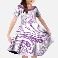 Polynesia Plumeria Lei Family Matching Summer Maxi Dress and Hawaiian Shirt White Violet Curves Motif LT7 Daughter's Dress Violet - Polynesian Pride