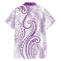 Polynesia Plumeria Lei Family Matching Summer Maxi Dress and Hawaiian Shirt White Violet Curves Motif LT7 - Polynesian Pride