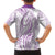 Polynesia Plumeria Lei Family Matching Tank Maxi Dress and Hawaiian Shirt White Violet Curves Motif