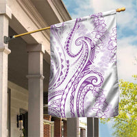 Polynesia Plumeria Lei Garden Flag White Violet Curves Motif
