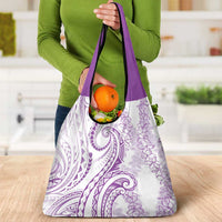 Polynesia Plumeria Lei Grocery Bag White Violet Curves Motif