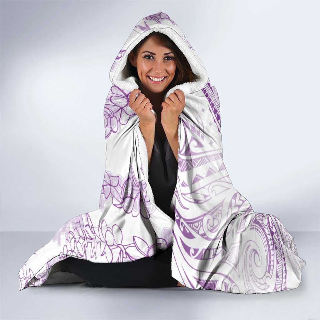 Polynesia Plumeria Lei Hooded Blanket White Violet Curves Motif