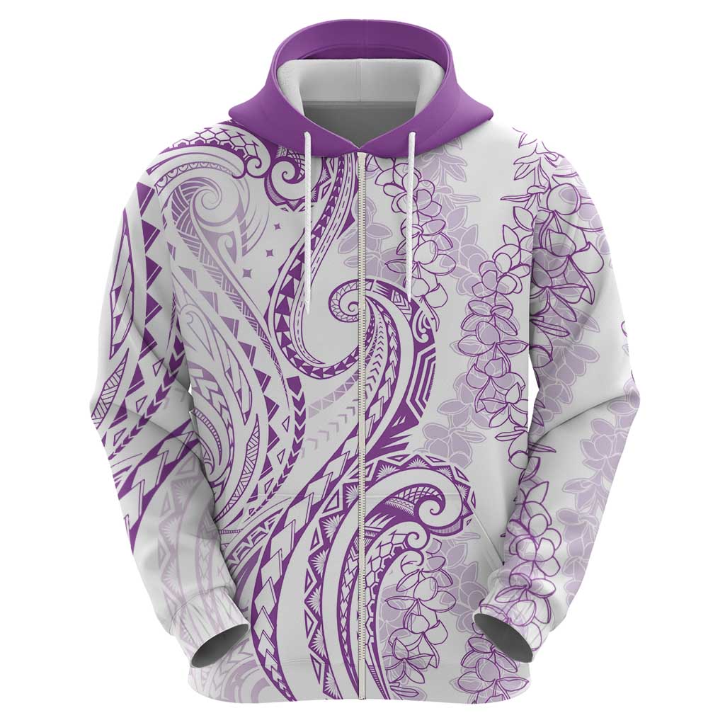 Polynesia Plumeria Lei Hoodie White Violet Curves Motif