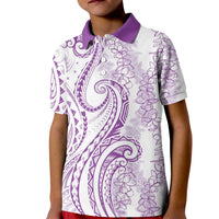 Polynesia Plumeria Lei Kid Polo Shirt White Violet Curves Motif