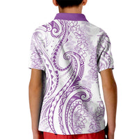 Polynesia Plumeria Lei Kid Polo Shirt White Violet Curves Motif
