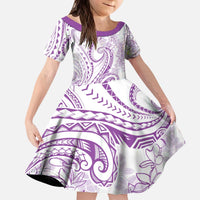 Polynesia Plumeria Lei Kid Short Sleeve Dress White Violet Curves Motif