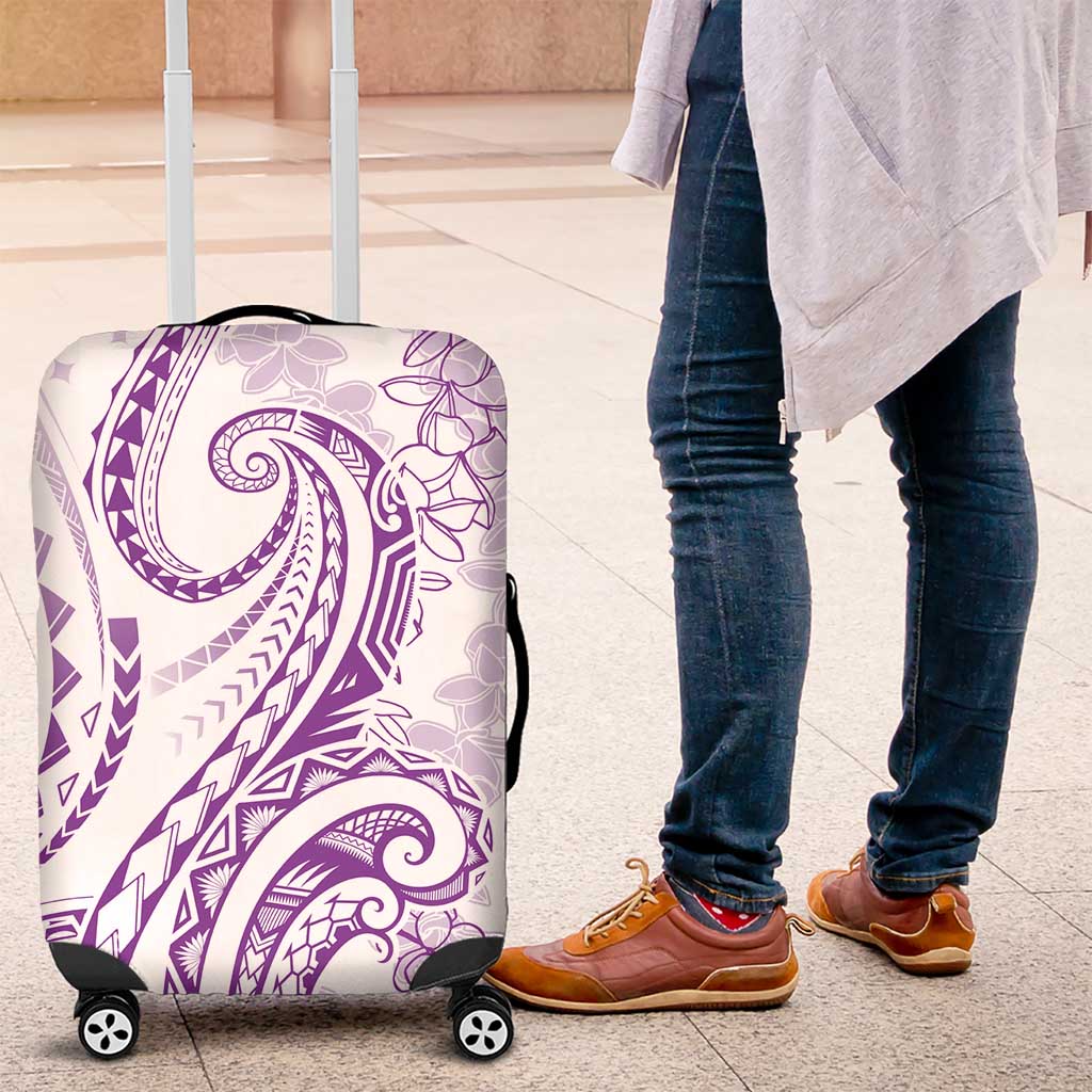 Polynesia Plumeria Lei Luggage Cover White Violet Curves Motif