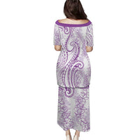 Polynesia Plumeria Lei Puletasi White Violet Curves Motif