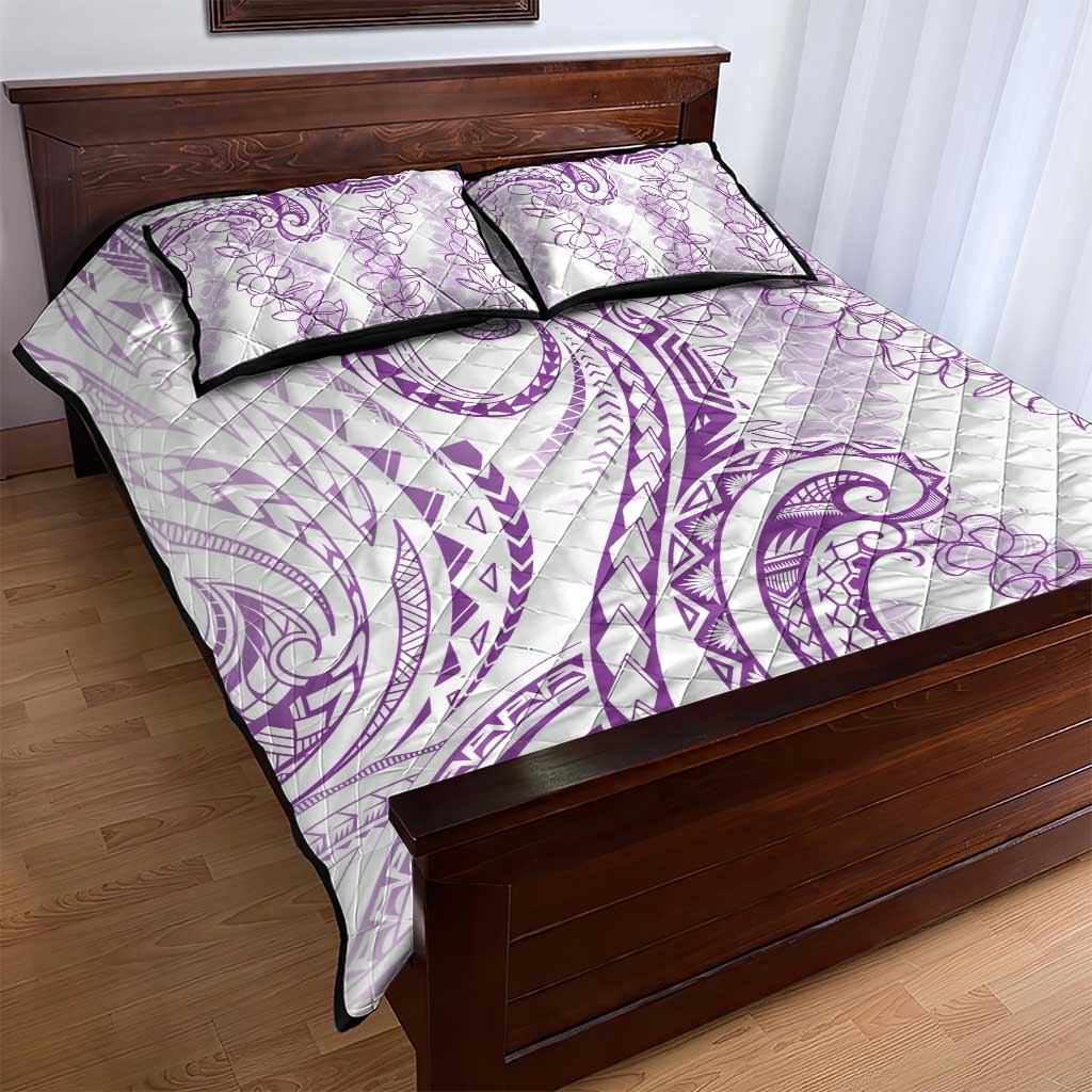 Polynesia Plumeria Lei Quilt Bed Set White Violet Curves Motif
