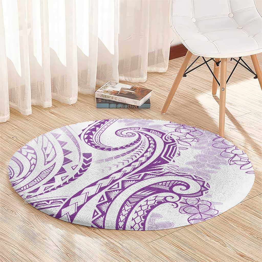 Polynesia Plumeria Lei Round Carpet White Violet Curves Motif