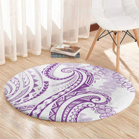 Polynesia Plumeria Lei Round Carpet White Violet Curves Motif