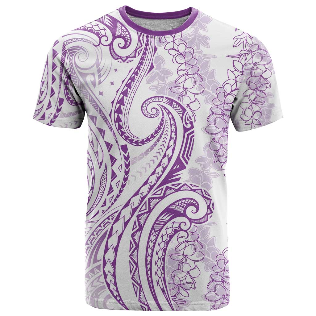 Polynesia Plumeria Lei T Shirt White Violet Curves Motif