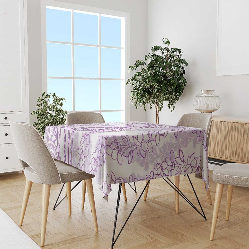 Polynesia Plumeria Lei Tablecloth White Violet Curves Motif