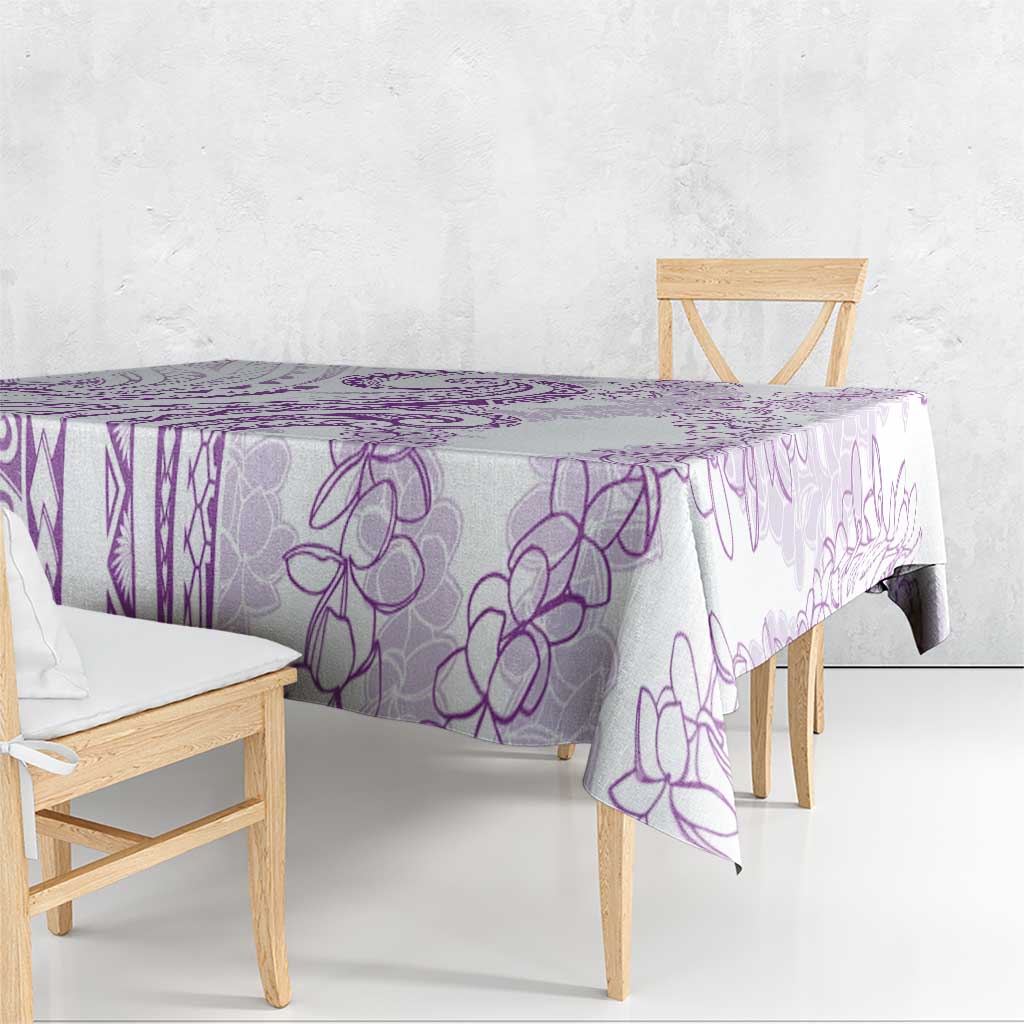 Polynesia Plumeria Lei Tablecloth White Violet Curves Motif