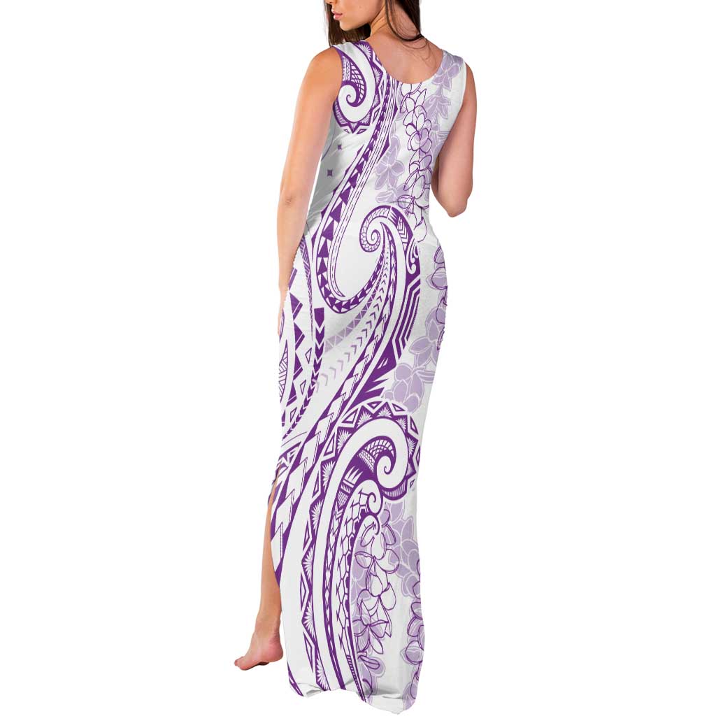 Polynesia Plumeria Lei Tank Maxi Dress White Violet Curves Motif