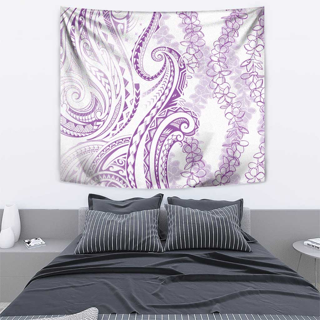 Polynesia Plumeria Lei Tapestry White Violet Curves Motif