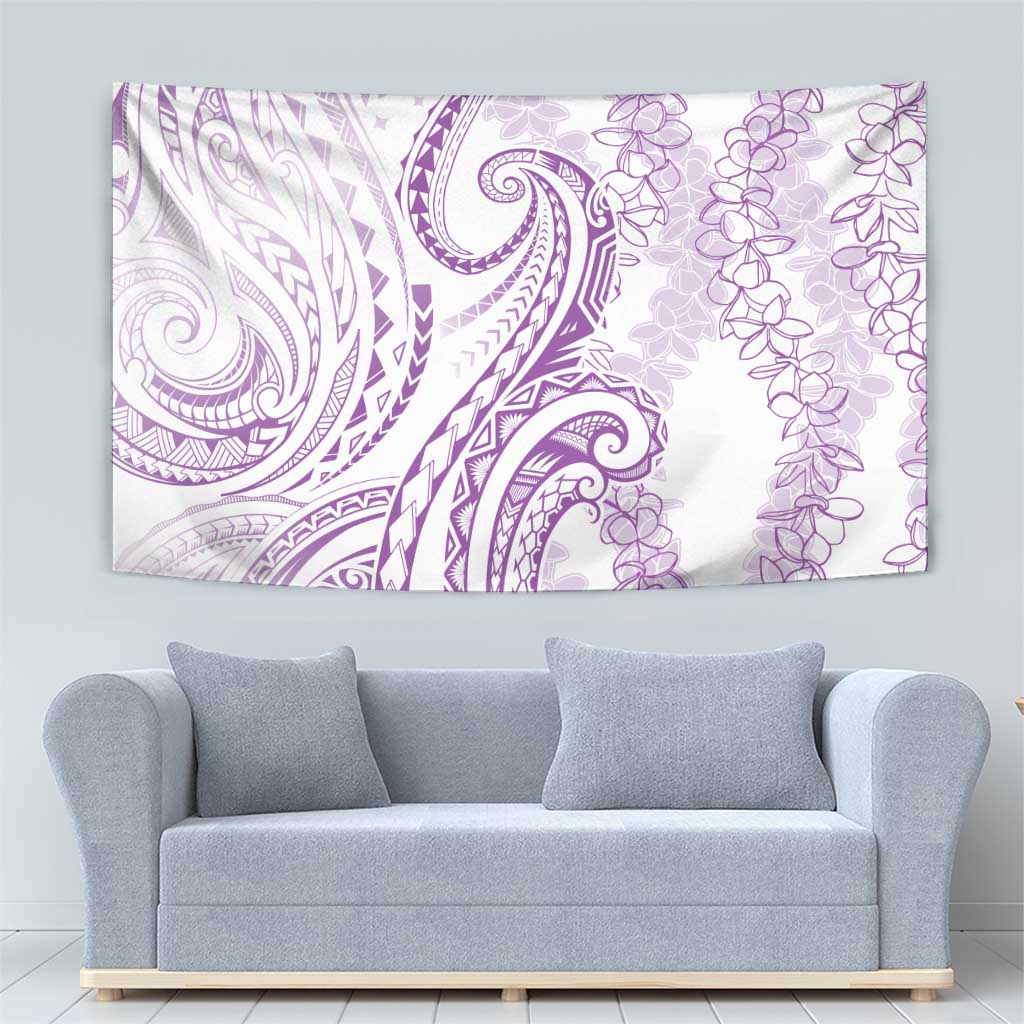 Polynesia Plumeria Lei Tapestry White Violet Curves Motif