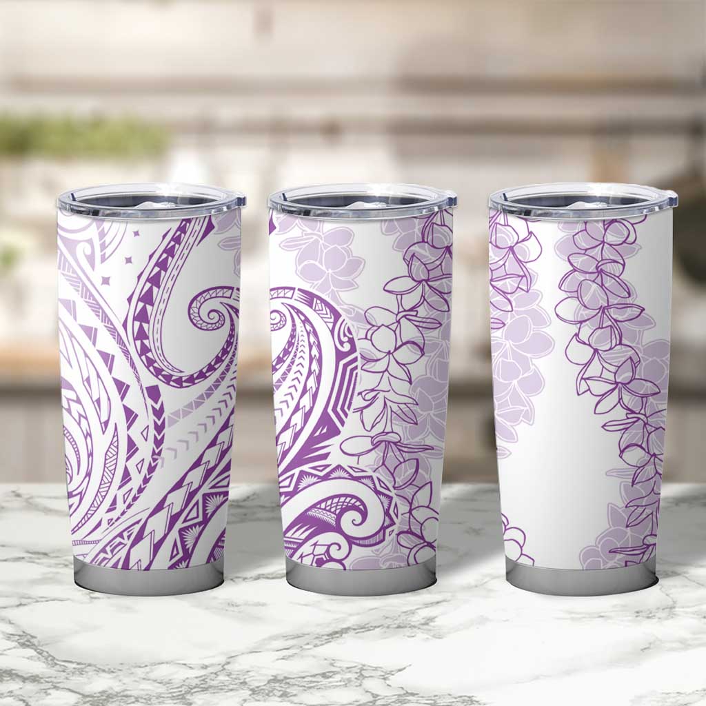 Polynesia Plumeria Lei Tumbler Cup White Violet Curves Motif