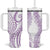 Polynesia Plumeria Lei Tumbler With Handle White Violet Curves Motif