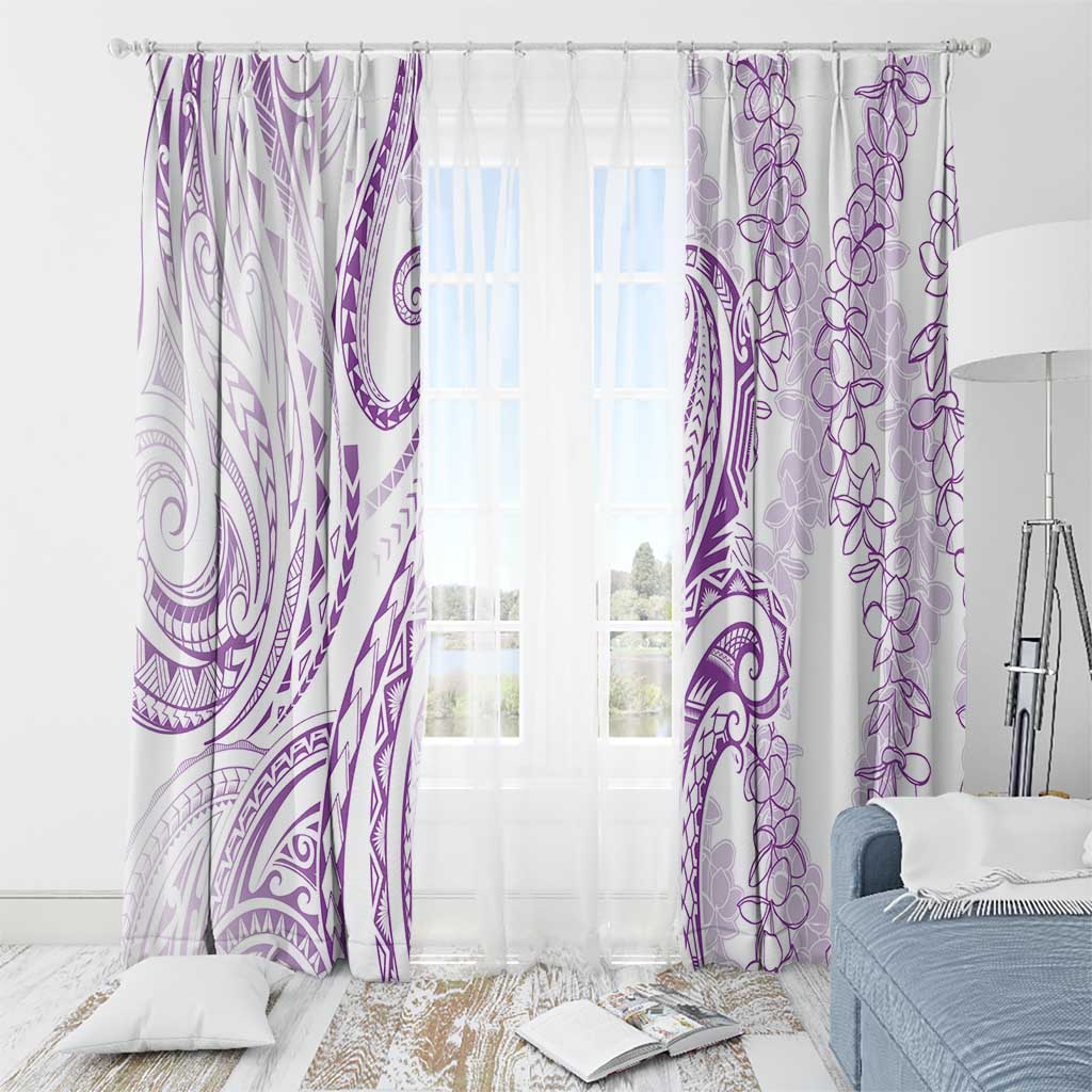 Polynesia Plumeria Lei Window Curtain White Violet Curves Motif