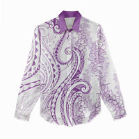 Polynesia Plumeria Lei Women Casual Shirt White Violet Curves Motif