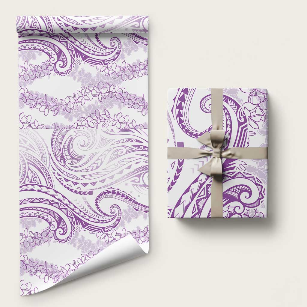 Polynesia Plumeria Lei Wrapping Paper White Violet Curves Motif