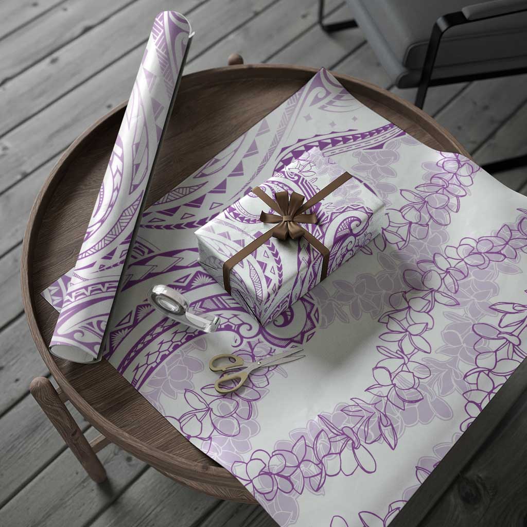 Polynesia Plumeria Lei Wrapping Paper White Violet Curves Motif