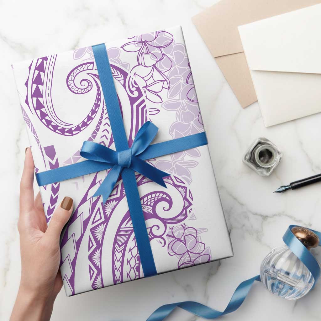Polynesia Plumeria Lei Wrapping Paper White Violet Curves Motif