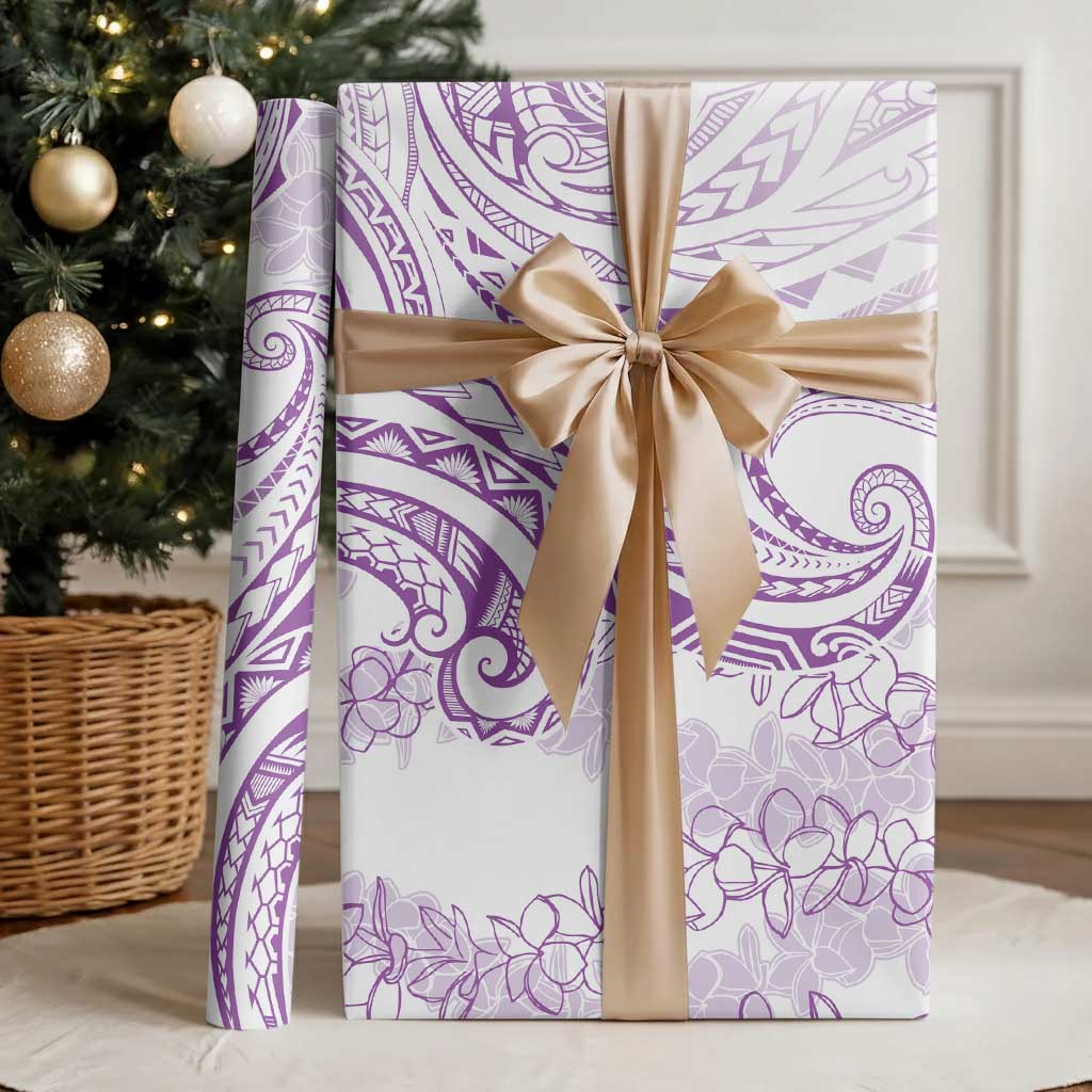Polynesia Plumeria Lei Wrapping Paper White Violet Curves Motif