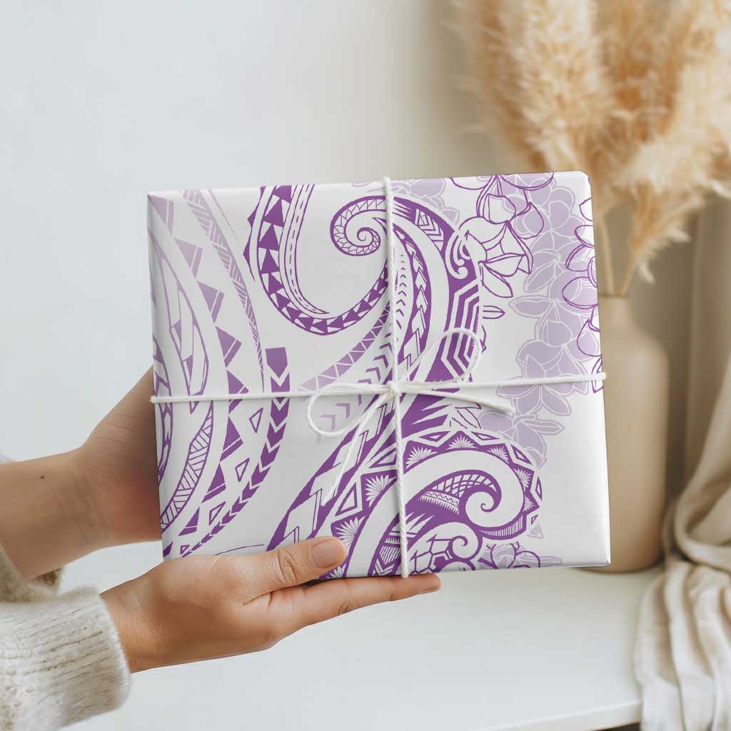 Polynesia Plumeria Lei Wrapping Paper White Violet Curves Motif