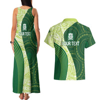 Fiji Ballantine Memorial High School Personalised Couples Matching Tank Maxi Dress and Hawaiian Shirt Masi Tapa Mix Plumeria
