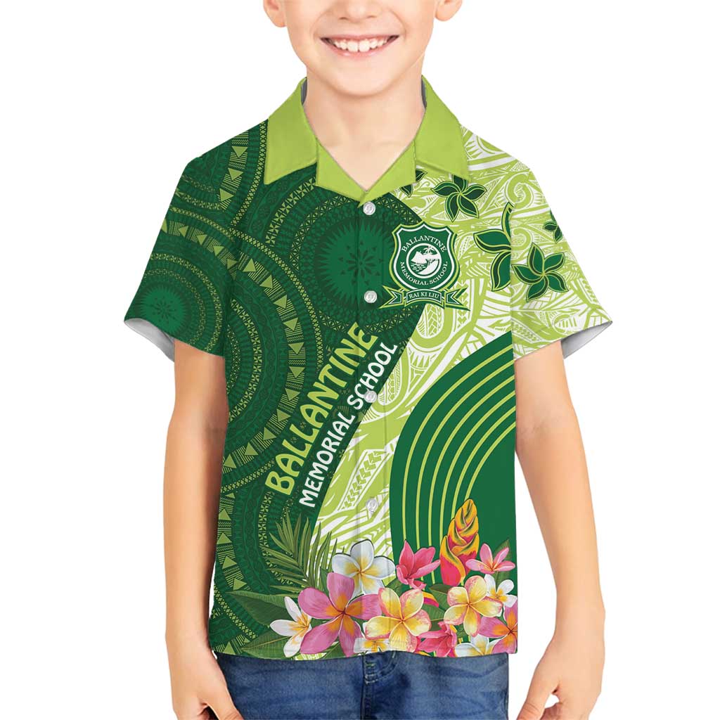 Fiji Ballantine Memorial High School Personalised Family Matching Long Sleeve Bodycon Dress and Hawaiian Shirt Masi Tapa Mix Plumeria LT7 Son's Shirt Green - Polynesian Pride