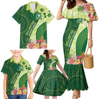 Fiji Ballantine Memorial High School Personalised Family Matching Mermaid Dress and Hawaiian Shirt Masi Tapa Mix Plumeria LT7 - Polynesian Pride