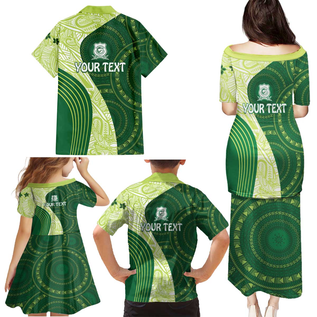 Fiji Ballantine Memorial High School Personalised Family Matching Puletasi and Hawaiian Shirt Masi Tapa Mix Plumeria LT7 - Polynesian Pride