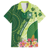 Fiji Ballantine Memorial High School Personalised Family Matching Short Sleeve Bodycon Dress and Hawaiian Shirt Masi Tapa Mix Plumeria LT7 Dad's Shirt - Short Sleeve Green - Polynesian Pride