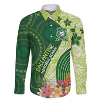 Fiji Ballantine Memorial High School Personalised Family Matching Short Sleeve Bodycon Dress and Hawaiian Shirt Masi Tapa Mix Plumeria LT7 Dad's Shirt - Long Sleeve Green - Polynesian Pride