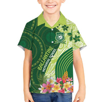 Fiji Ballantine Memorial High School Personalised Family Matching Short Sleeve Bodycon Dress and Hawaiian Shirt Masi Tapa Mix Plumeria LT7 Son's Shirt Green - Polynesian Pride