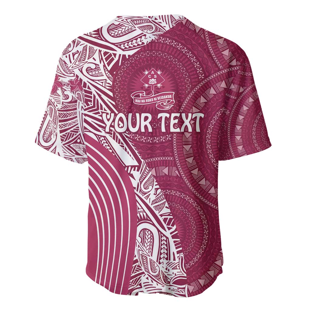 Fiji Adi Cakobau School Personalised Baseball Jersey Masi Tapa Mix Plumeria