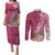 Fiji Adi Cakobau School Personalised Couples Matching Puletasi and Long Sleeve Button Shirt Masi Tapa Mix Plumeria