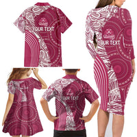 Fiji Adi Cakobau School Personalised Family Matching Long Sleeve Bodycon Dress and Hawaiian Shirt Masi Tapa Mix Plumeria LT7 - Polynesian Pride