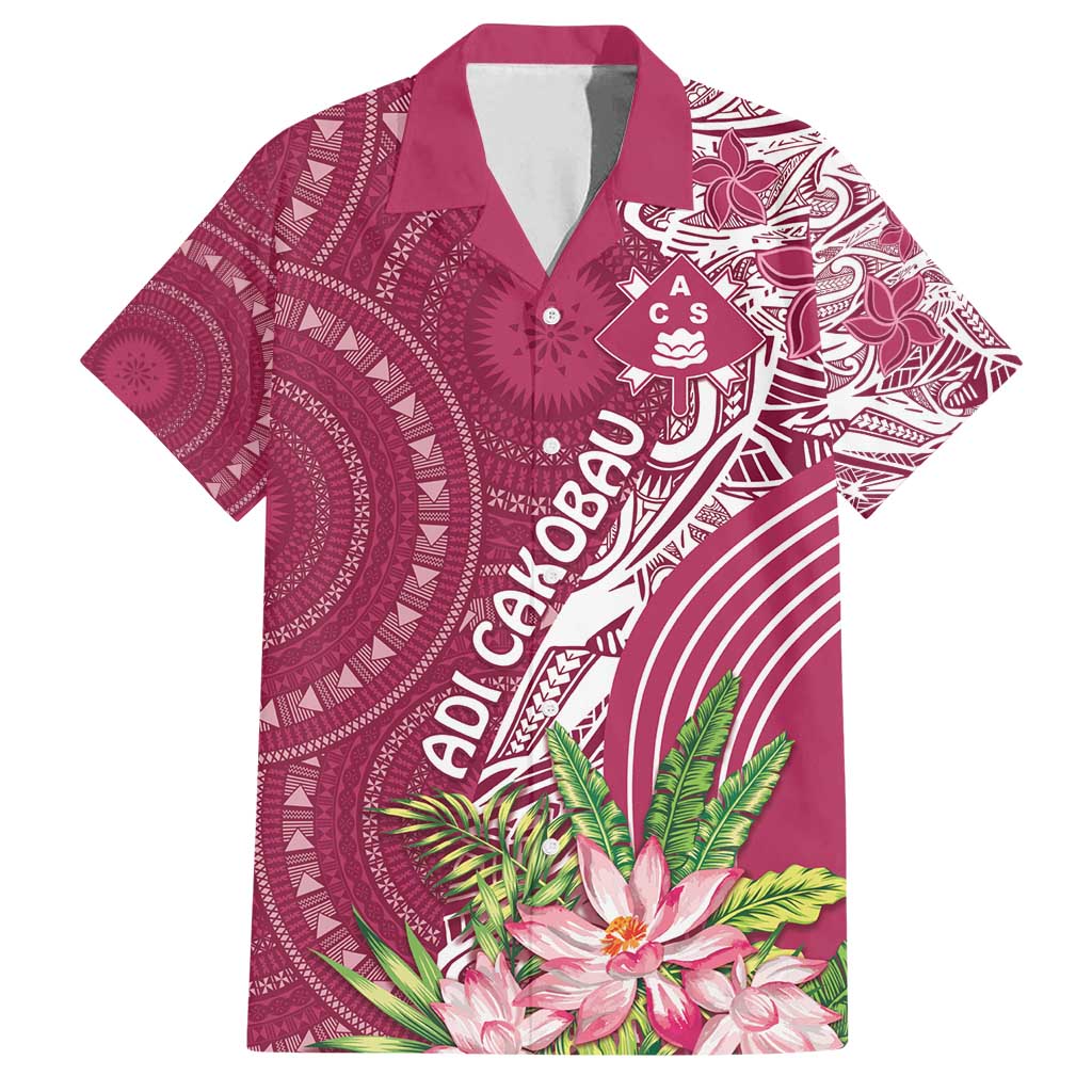 Fiji Adi Cakobau School Personalised Family Matching Long Sleeve Bodycon Dress and Hawaiian Shirt Masi Tapa Mix Plumeria LT7 Dad's Shirt - Short Sleeve Maroon - Polynesian Pride